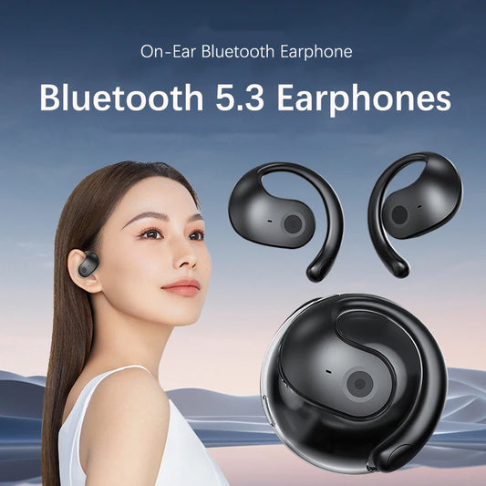 OWS Earphone Wireless Bluetooth 5.3 Ear-mounted Sports Waterproof Open Ear Earbuds with Mic Wireless Earphones with Lanyard