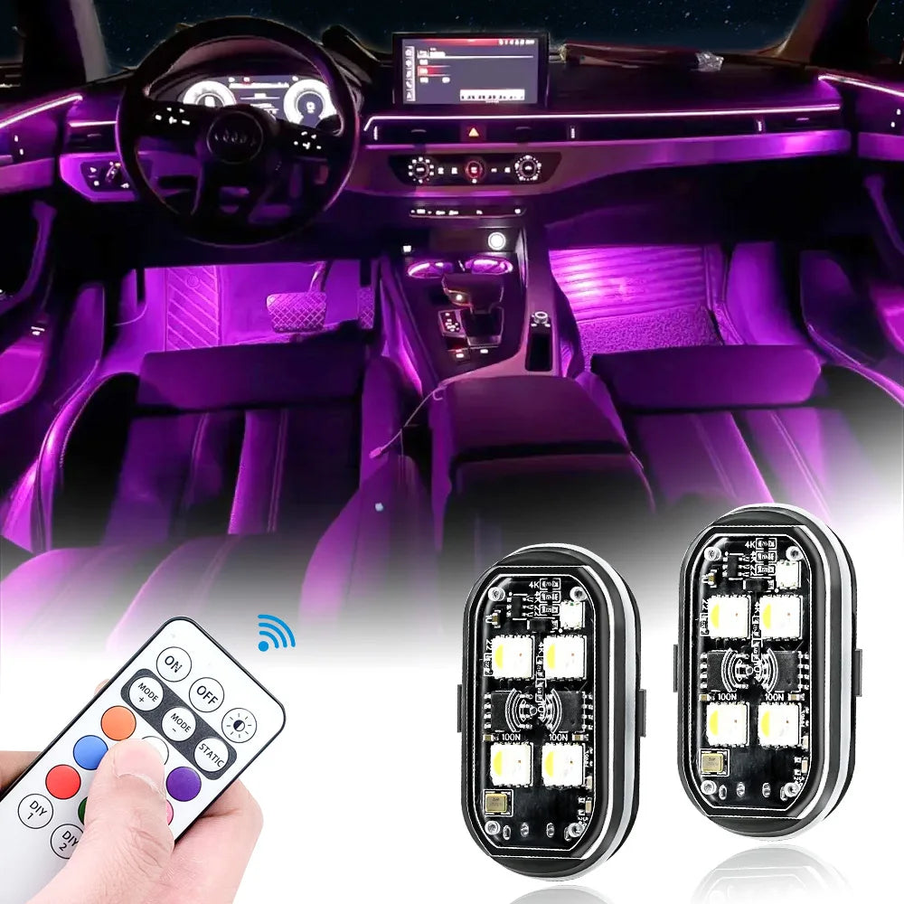 2/4pcs Wireless LED Strobe Lights Car Decor Atmosphere Light, 8 Colors Rechargeable Led Lights Anti-Collision LED Warning Light Store ARBELLA'S