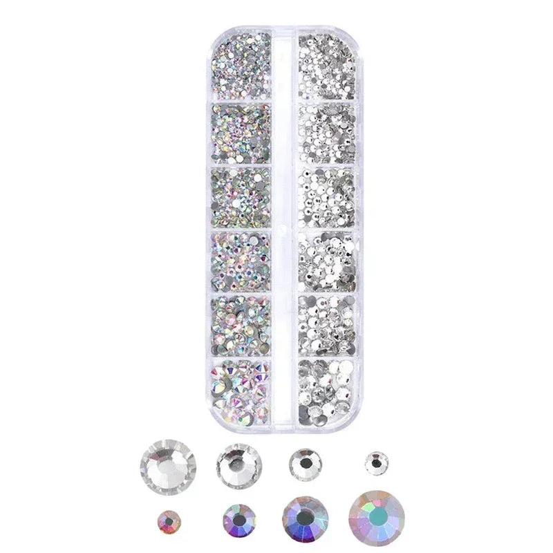 Nail Art Rhinestones Kit Nail Gems AB Flatback Rhinestones Gems Stones with Storage Organizer for Design Bright Holiday