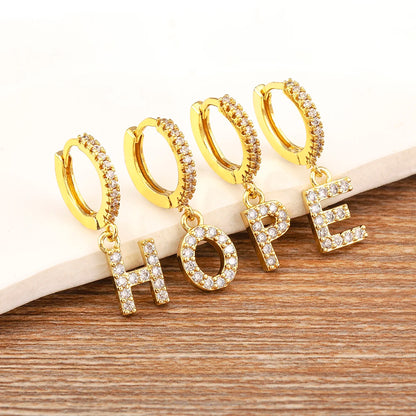 Nidin Hot Sale Initial A-Z Letters Mini Small Hoop Earrings Gold Color Zircon Jewelry Alphabet Fashion Christmas New Year Gift