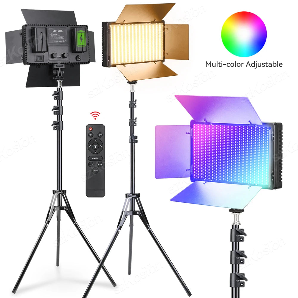 U600 RGB LED Panel Lamp Photo Studio Lamp Kit 3200-5600K Bi-color Camera Fill Lighting For Shoot Live Streaming Youtube Tiktok