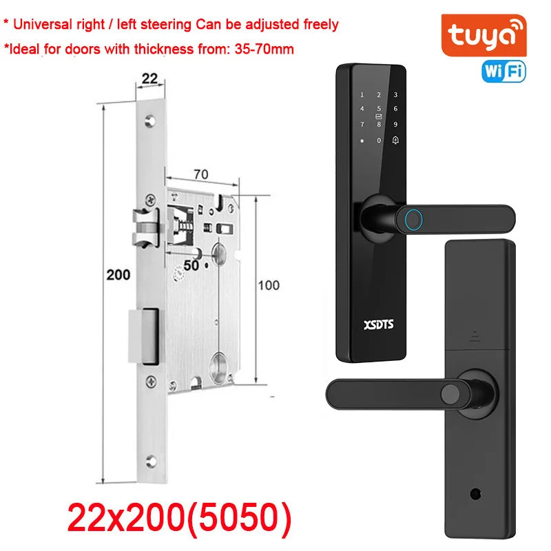 Tuya Wifi Electronic Smart Door Lock With Biometric Fingerprint / Smart Card / Password / Key Unlock/ USB Emergency Charge Store ARBELLA'S