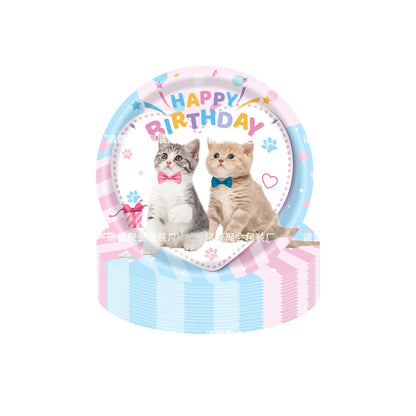 Pet Cats Theme Happy Birthday Party Decoration Tableware Paper Cup Plate Napkin Balloon Party Cute Cat Baby Shower Supplies