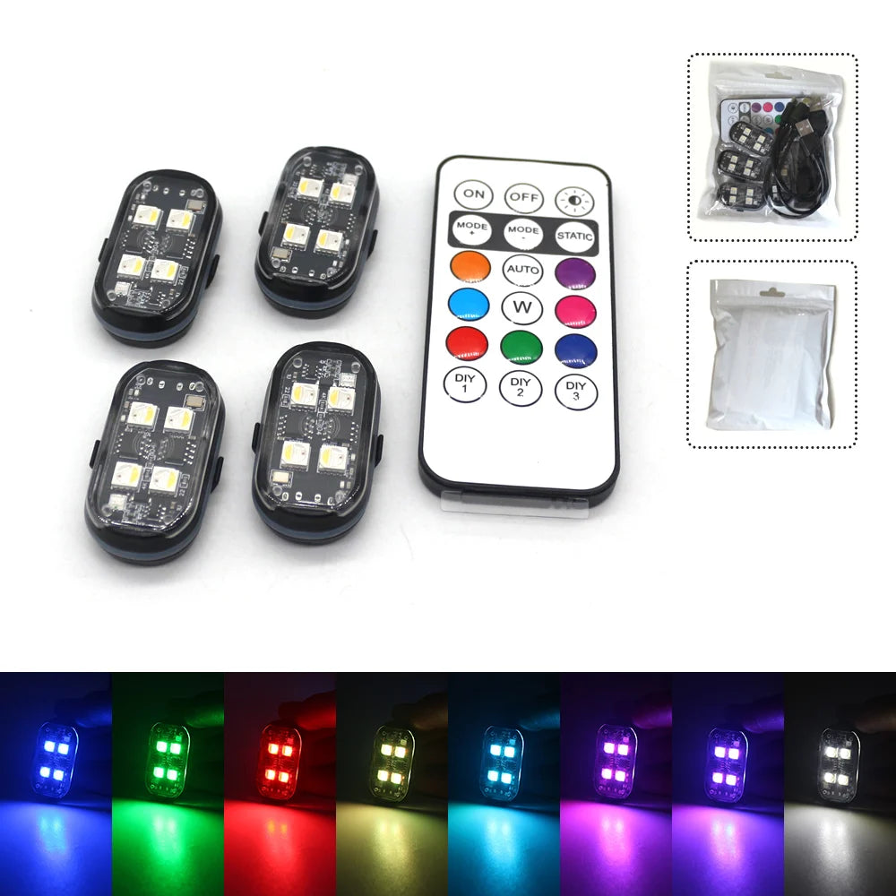 2/4pcs Wireless LED Strobe Lights Car Decor Atmosphere Light, 8 Colors Rechargeable Led Lights Anti-Collision LED Warning Light Store ARBELLA'S