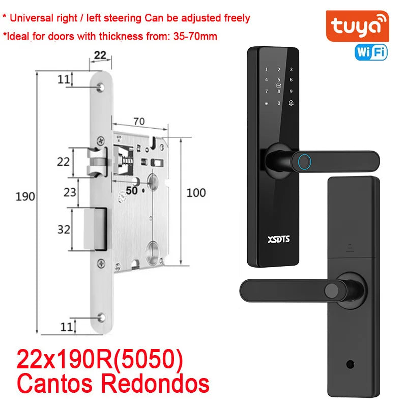 Tuya Wifi Electronic Smart Door Lock With Biometric Fingerprint / Smart Card / Password / Key Unlock/ USB Emergency Charge Store ARBELLA'S