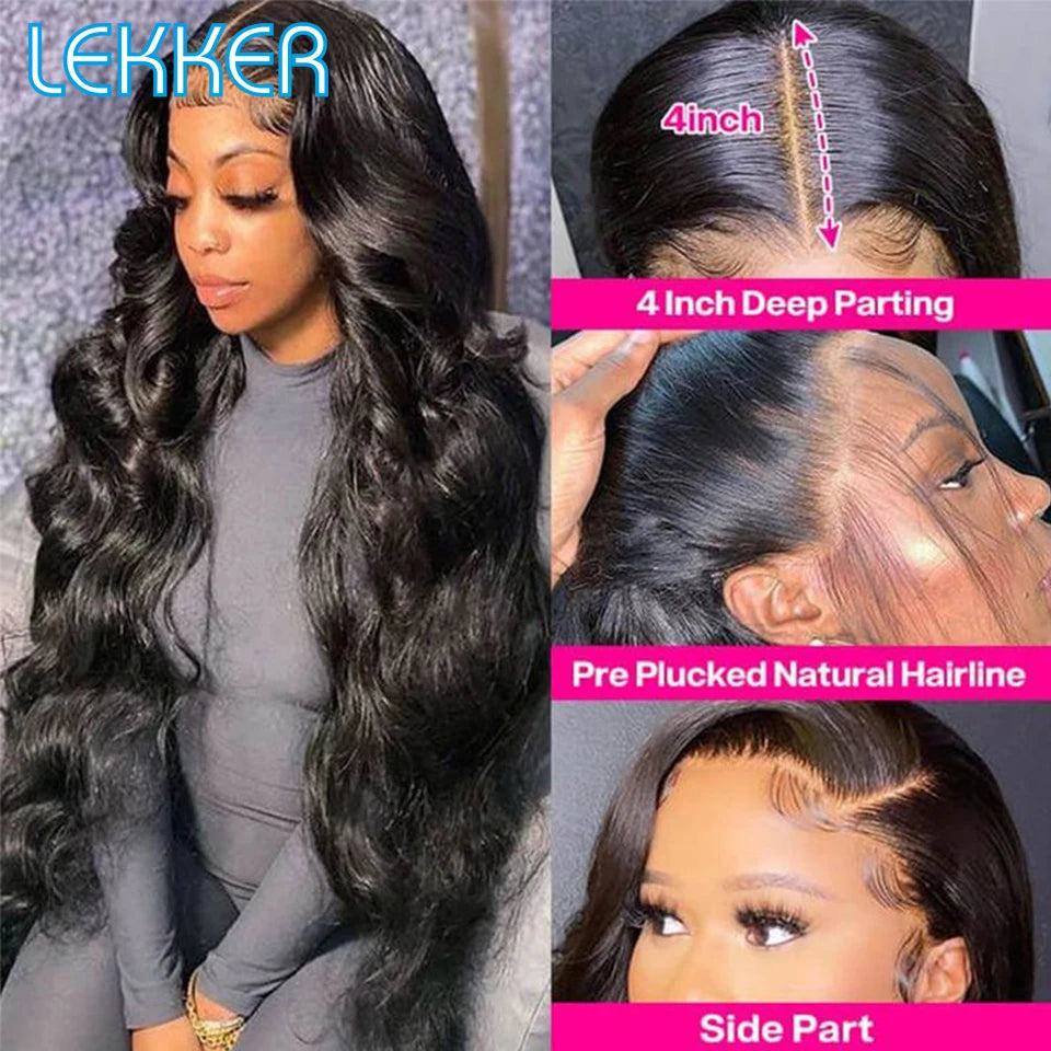 Lekker Body Wave 13x4 Lace Frontal Human Hair Wigs For Women Pre Plucked Glueless Brazilian Remy Hair Wear to Go Long Wavy Wigs