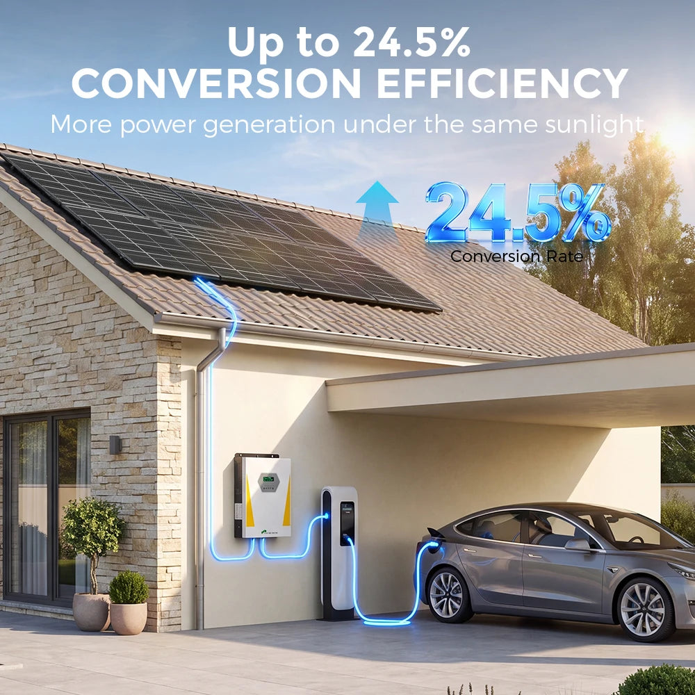 RVPOZWER Bifacial Solar Panel 16BB N-Type Mono Cells High-Efficiency PV Power for Home Rooftop Off-Grid Outdoor Camping Farm 200W/400W/800W 3
