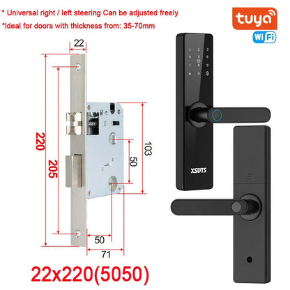 Tuya Wifi Electronic Smart Door Lock With Biometric Fingerprint / Smart Card / Password / Key Unlock/ USB Emergency Charge Store ARBELLA'S