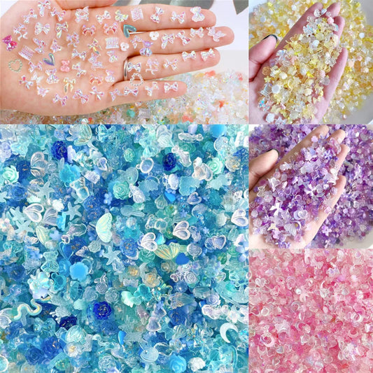 50pcs 3D Colorful Mixed Kawaii Resin Nail Art Rhinestones Charms Exqusite Acrylic Jewelry Nail Decorations DIY Nail Accessories