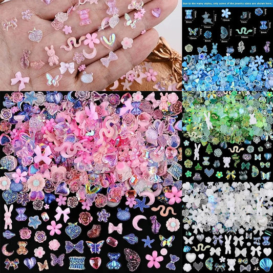 50pcs Kawaii Resin Nail Charms Rhinestones Candy Colors Cartoon Nail Art Decorations Press on Nails Supplies Accessories Jewelry