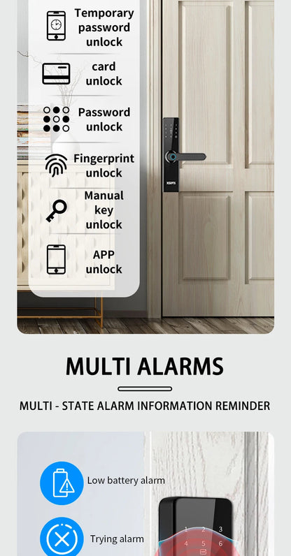 Tuya Wifi Electronic Smart Door Lock With Biometric Fingerprint / Smart Card / Password / Key Unlock/ USB Emergency Charge Store ARBELLA'S
