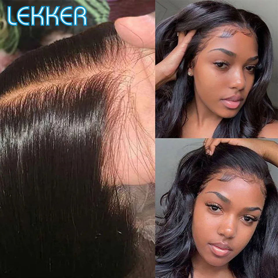 Lekker Body Wave 13x4 Lace Frontal Human Hair Wigs For Women Pre Plucked Glueless Brazilian Remy Hair Wear to Go Long Wavy Wigs