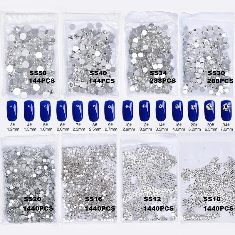 Glitter Non Hotfix Rhinestones Crystal Strass стразы Nail Art Crystals Flatback Gemstones 네일파츠 for costura Nail Charms uñas