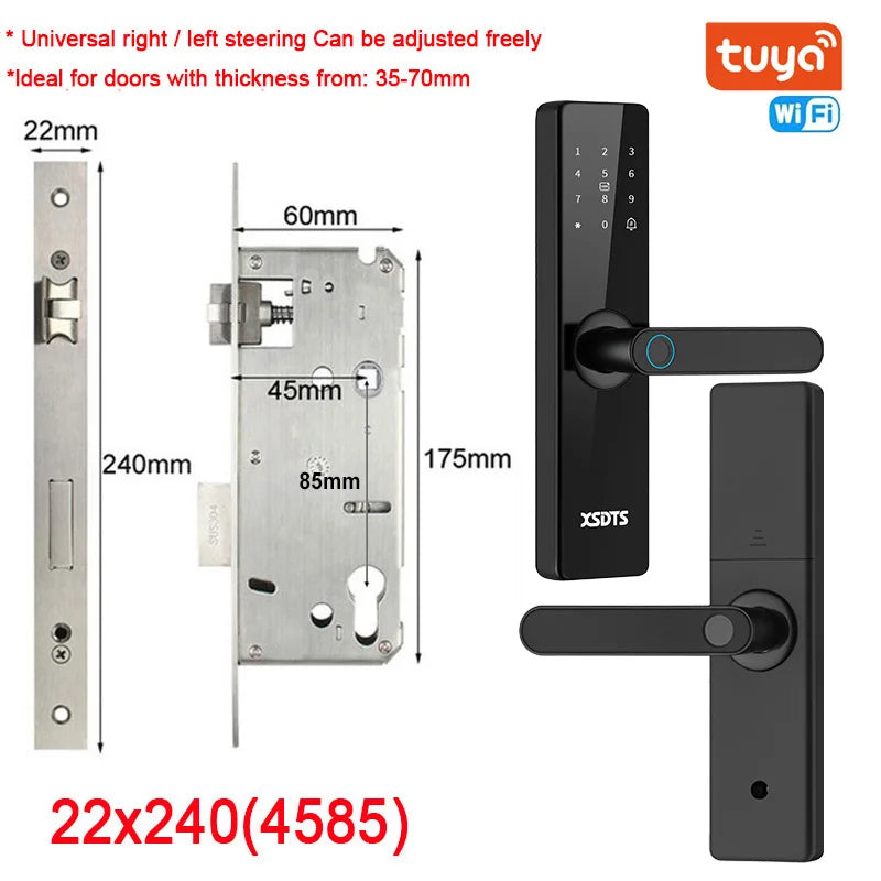 Tuya Wifi Electronic Smart Door Lock With Biometric Fingerprint / Smart Card / Password / Key Unlock/ USB Emergency Charge Store ARBELLA'S