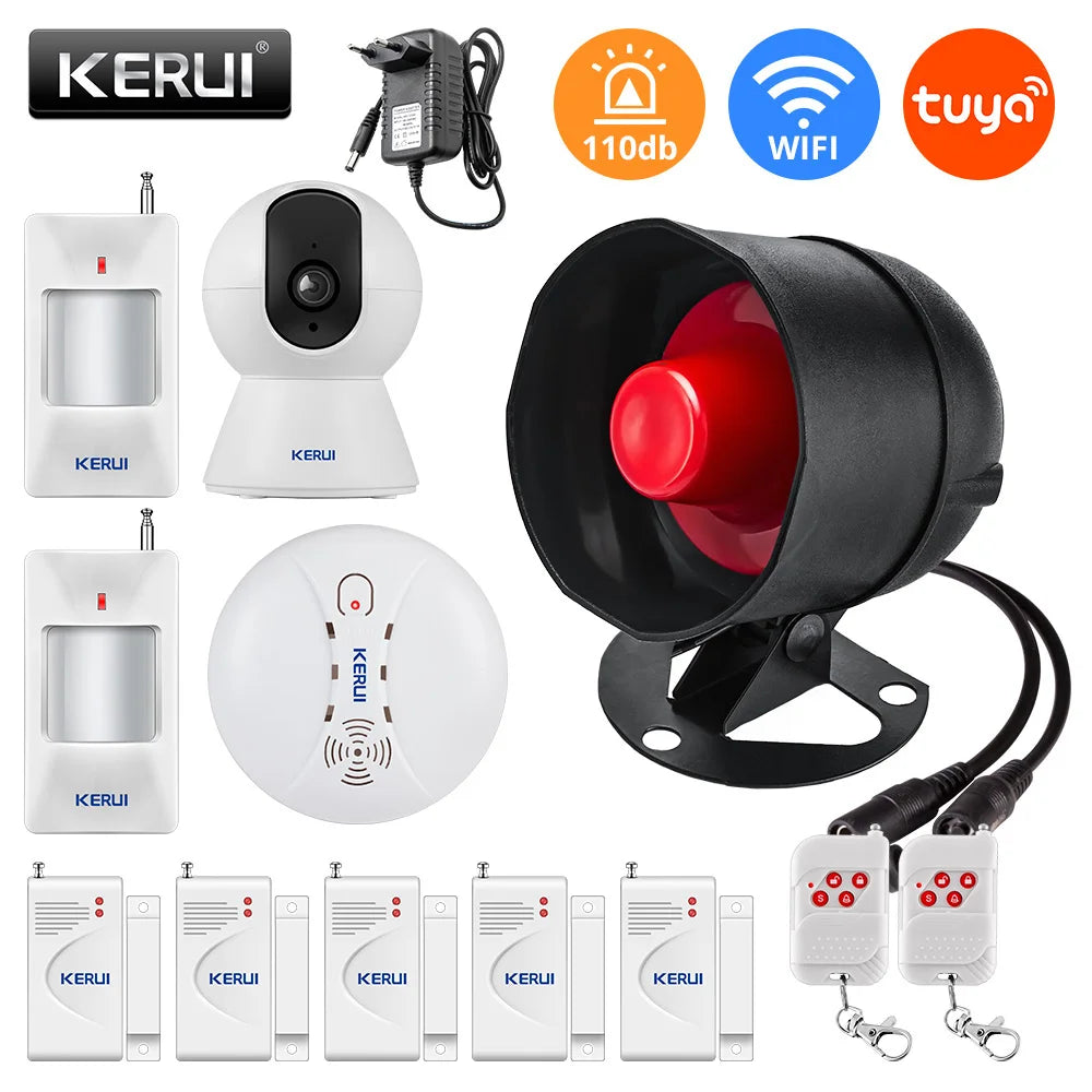 KERUI Tuya WIFI Loudly Speaker High Decibel Burglar Siren Home Security Alarm System With Door Windows Sensor Motion For House