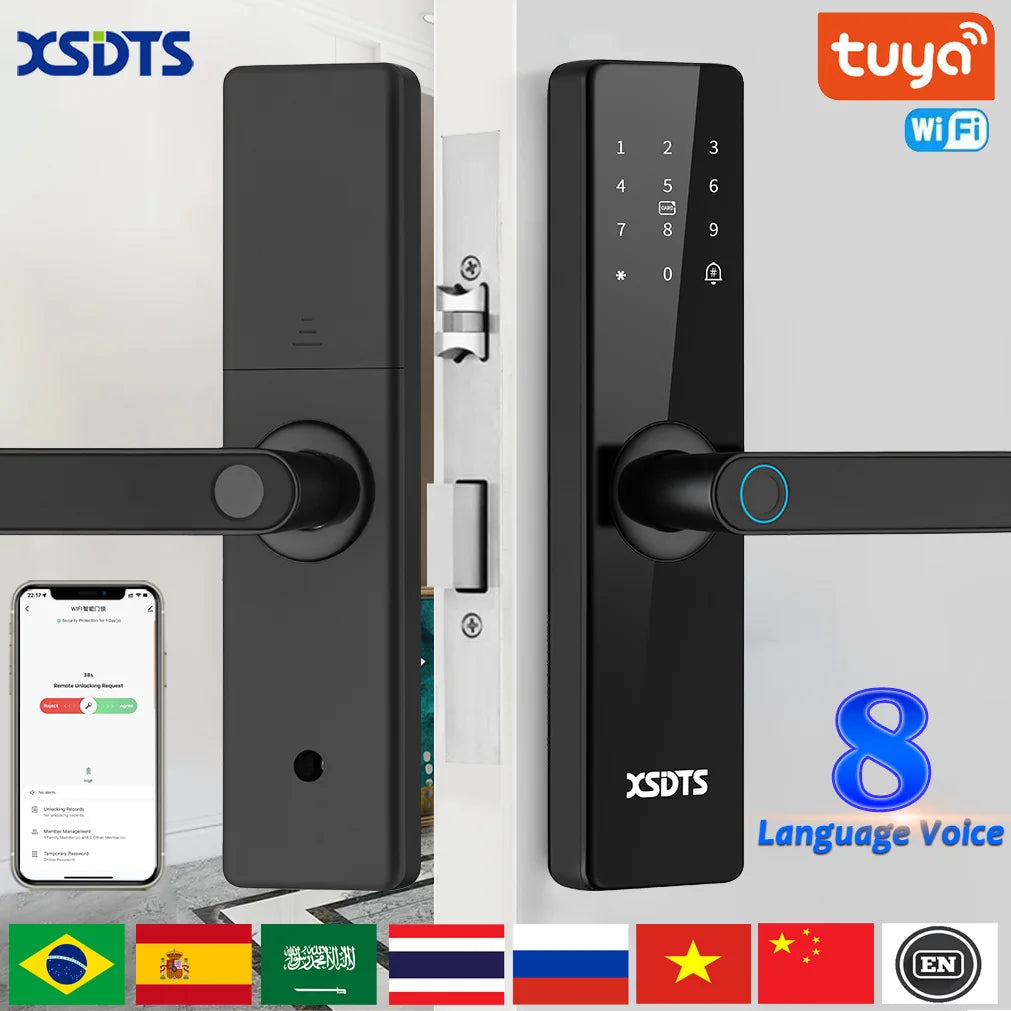Tuya Wifi Electronic Smart Door Lock With Biometric Fingerprint / Smart Card / Password / Key Unlock/ USB Emergency Charge Store ARBELLA'S