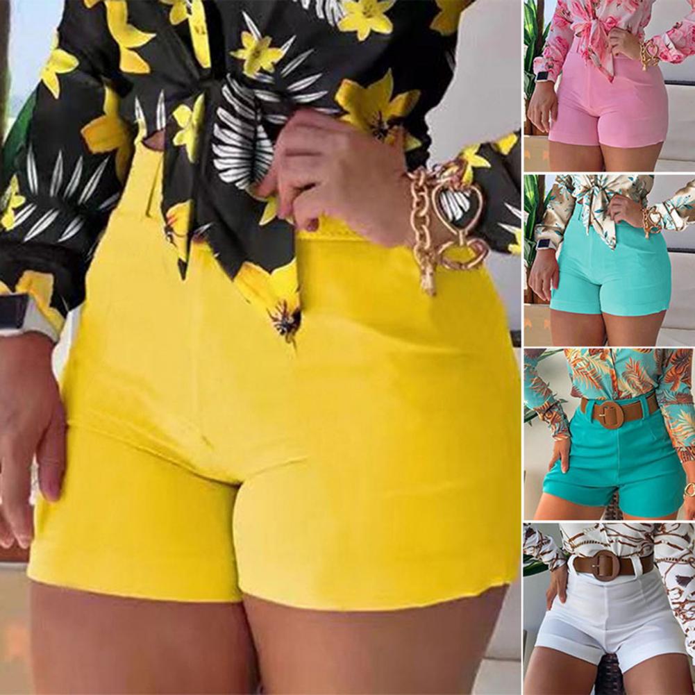 Women Shorts Bottoms Hot Pants Summer Chic Solid Color Back Zipper Hot Pants High Waist Solid Color Back Zipper Slim Shorts