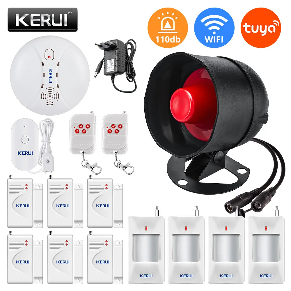 KERUI Tuya WIFI Loudly Speaker High Decibel Burglar Siren Home Security Alarm System With Door Windows Sensor Motion For House