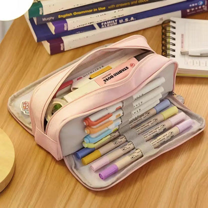 Stationary Pen Storage Bag Pen Pencil Bag Multi Layer Large Capacity Cosmetic Travel Storage Bag Simple Plaid Pencil Case