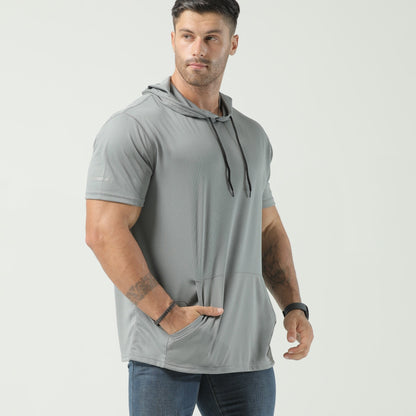 Men's Quick-Dry Hoodie - Breathable, 4-Way Stretch, Sweat-Wicking Polyester, Relaxed Fit for Sports & Casual Wear, White with Blue Drawstrings Store ARBELLA'S