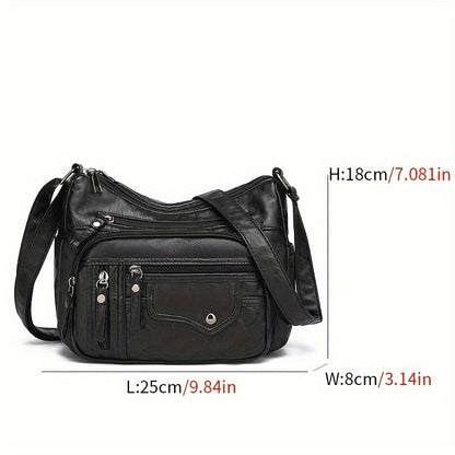 Fashion Multi Zipper Crossbody Bag, Soft Vegan Leather Shoulder Bag, Women's Multi Pockets Handbag Purse