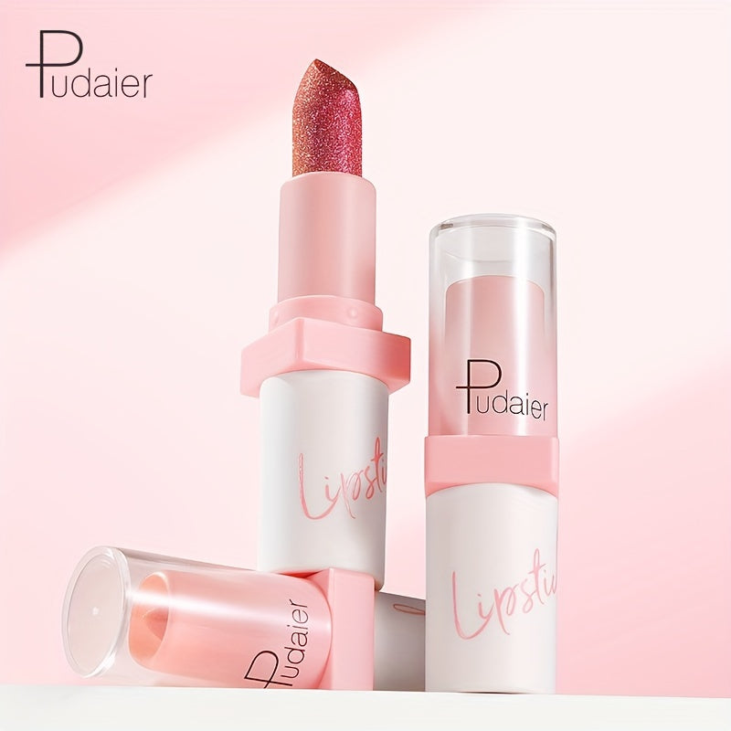 1pc Pudaier Metallic Glitter Lipstick, Long-Lasting Waterproof, Non-Fade Lip Makeup, Shimmery Pearl Finish, Perfect For Daily & Holiday Looks For Music Festival