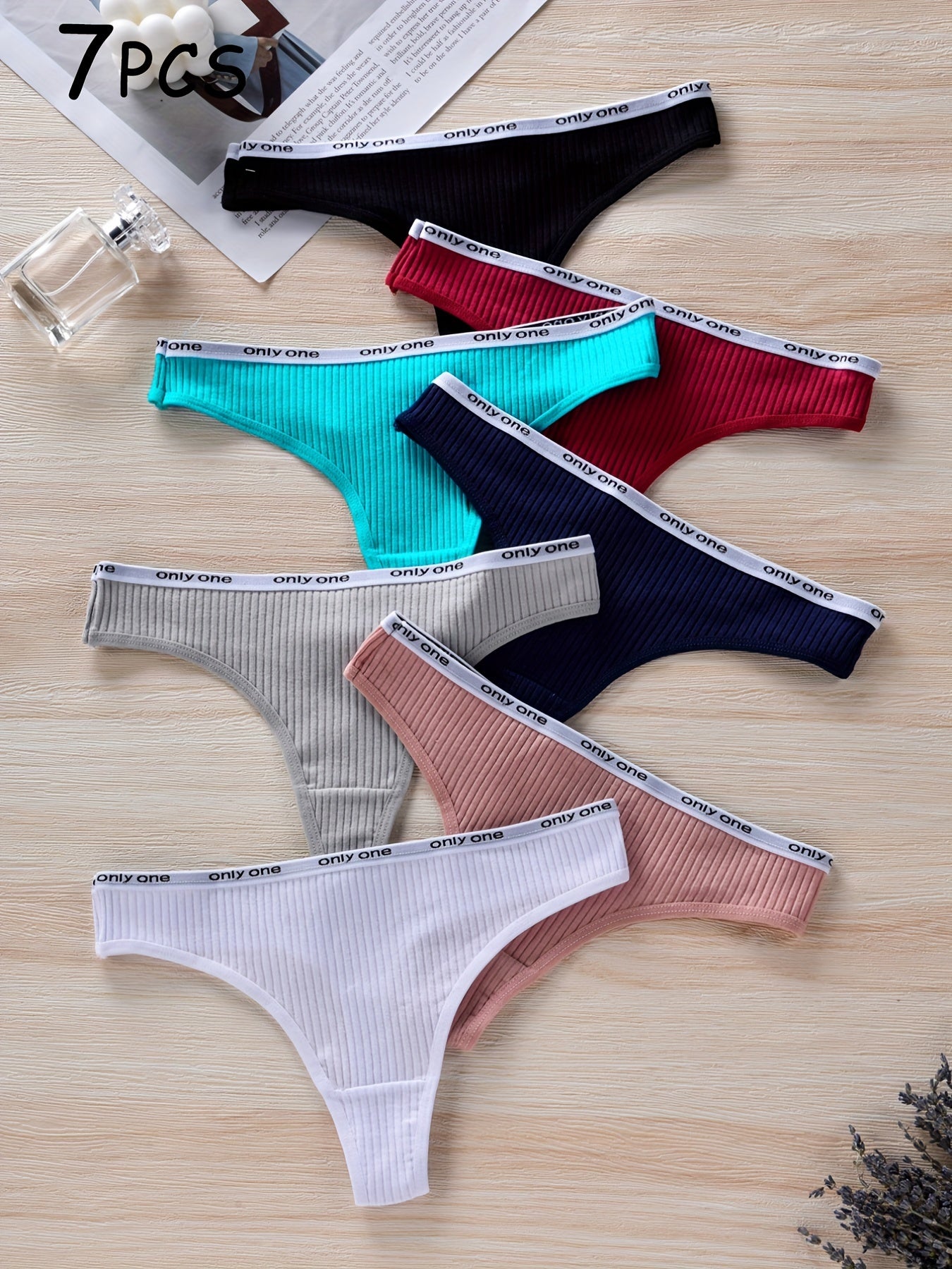 7pcs Letter Tape Thongs, Comfy & Skin-friendly Low Waist Intimates Panties, Women's Lingerie & Underwear