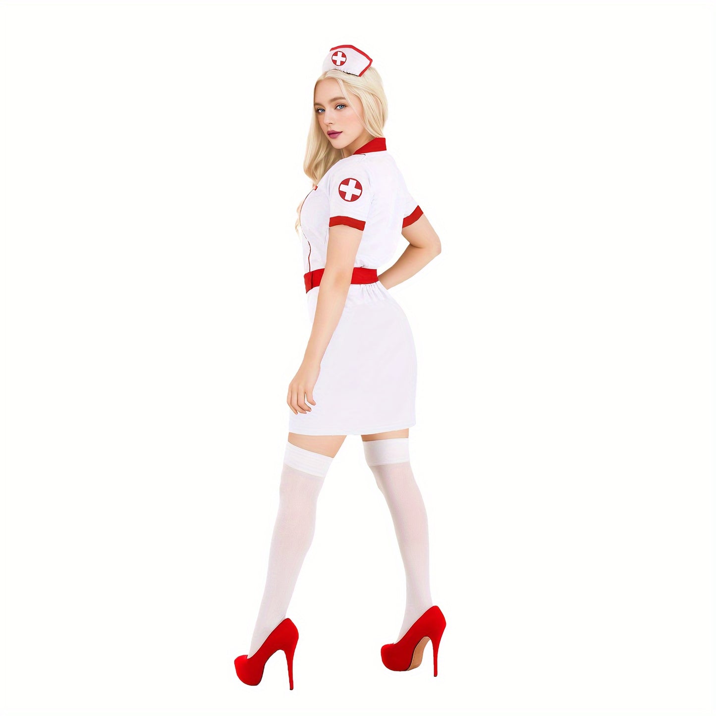 Nurse Role Play Costume Set - Naughty Nurse Uniform with Exquisite Headpiece, Perfect for Halloween Party, Role Play, and Costume Party