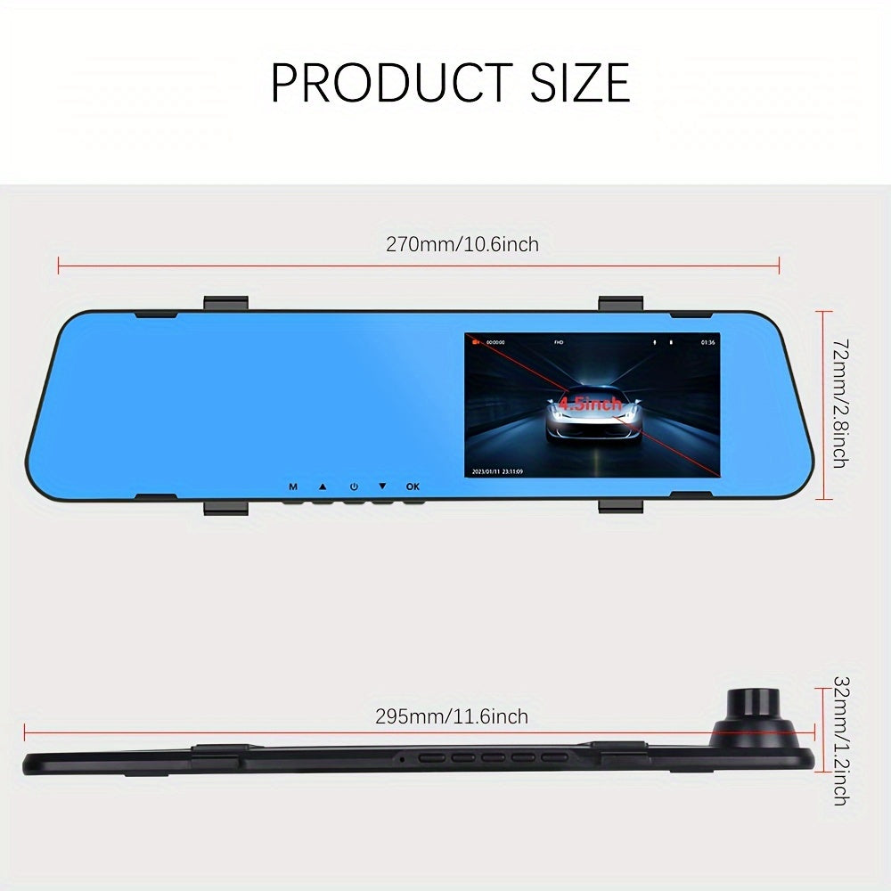 4.5in rearview mirror recorder Full Hd 1080p rearview mirror automobile dash cam dual lens video recorder automobile DVR dash cam cycle