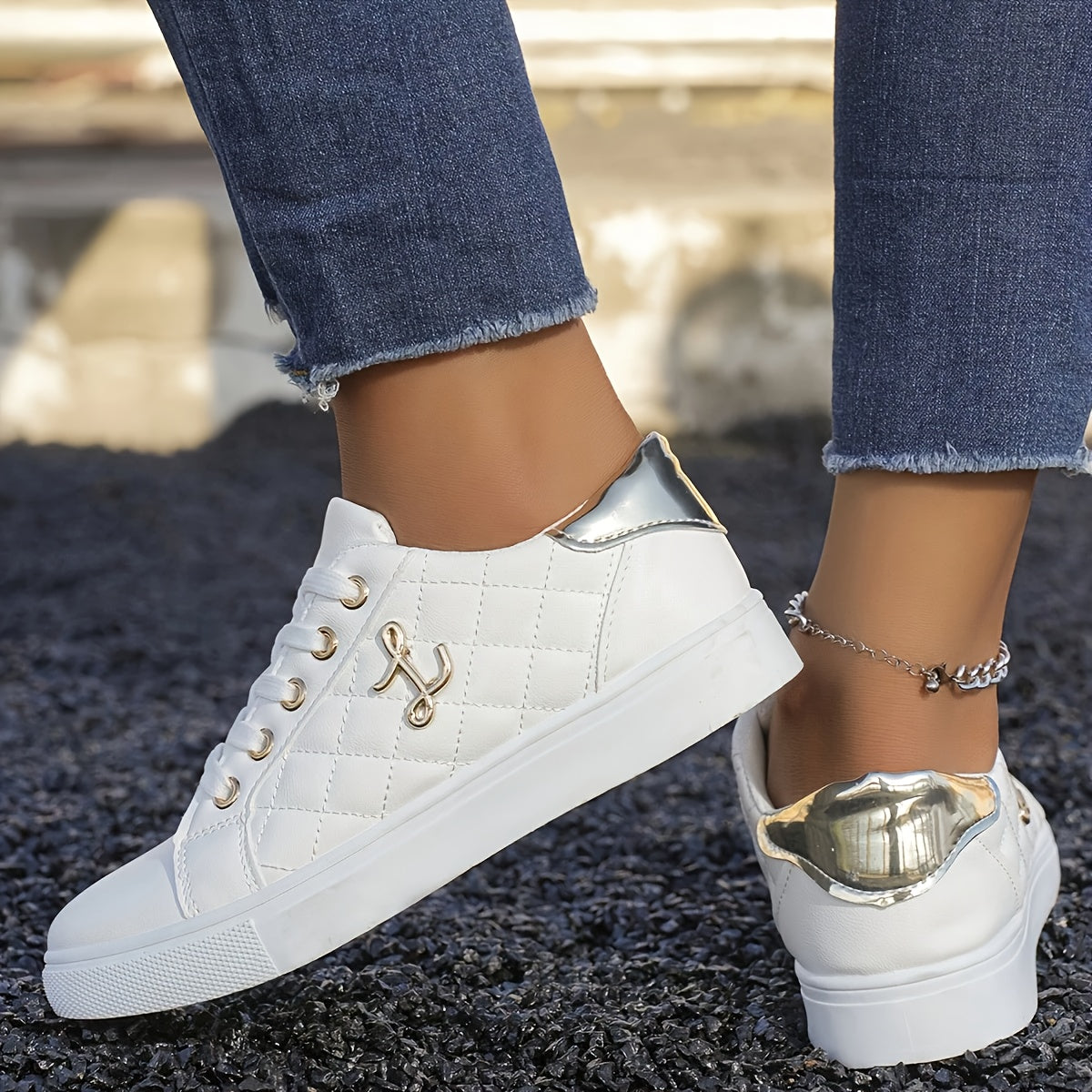 Lightweight Sneakers Lightweight Women's White Sneakers | Breathable Rubber Upper & PU Sole, Low-Top Flat Casual Shoes for Spring/Autumn - Comfortable Lining, Golden LetteringLightweight Sneakers Lightweight Women's White Sne Store ARBELLA'S