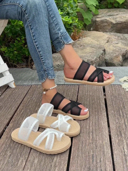 Breathable Mesh Women's Summer Sandals - Stylish Stroppy Slip-On Flats with Toe Loop, Comfortable EVA Sole for Casual Outdoor Wear Store ARBELLA'S