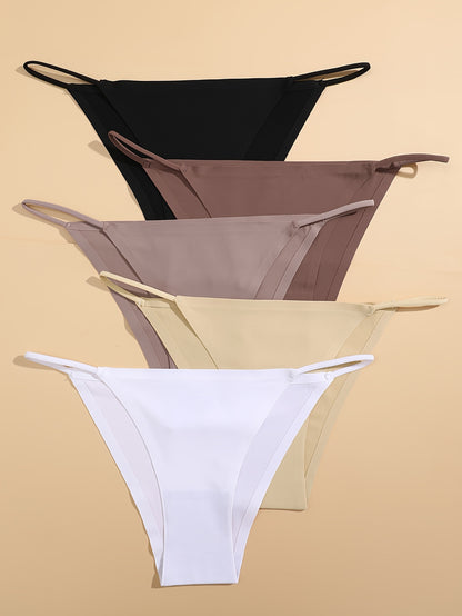 5pcs Solid Seamless Thongs, Comfy & Breathable Intimates Panties, Women's Lingerie & Underwear