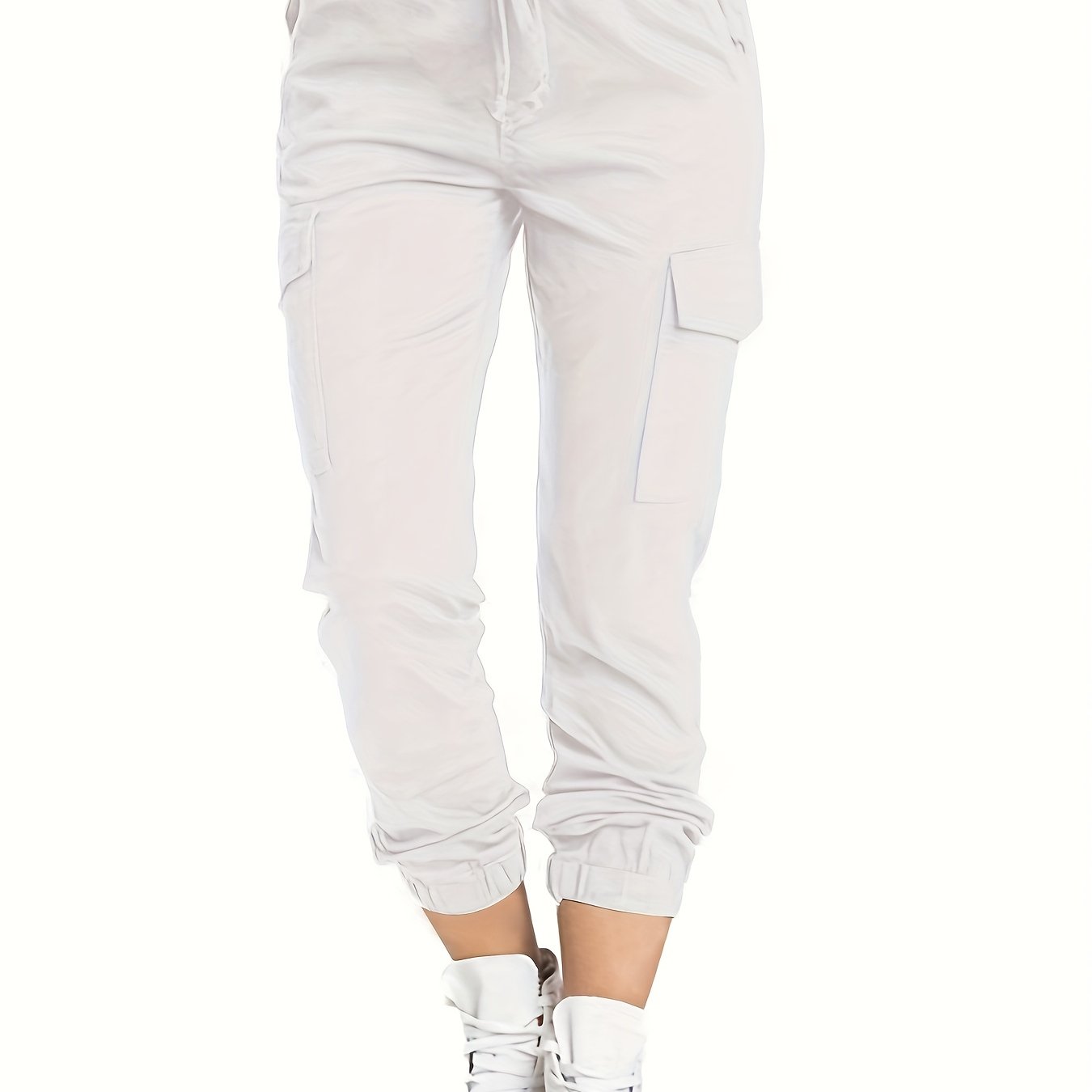 Y2K Chic Drawstring Cargo Pants - Stretchy Elastic Waist, Long Length, Multiple Pockets, Casual Comfortable Women's Clothing for Everyday Wear Store ARBELLA'S