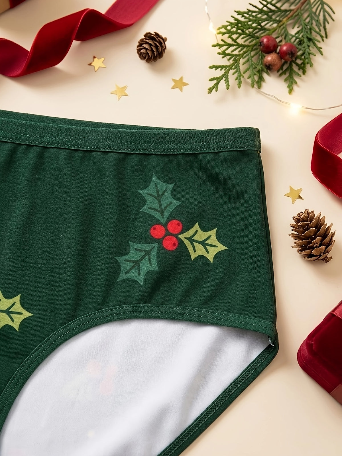 Paquete de 6 bragas de tiro medio a alto para mujer, estampado festivo de Navidad y Año Nuevo. 4