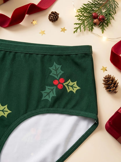 Paquete de 6 bragas de tiro medio a alto para mujer, estampado festivo de Navidad y Año Nuevo. 4