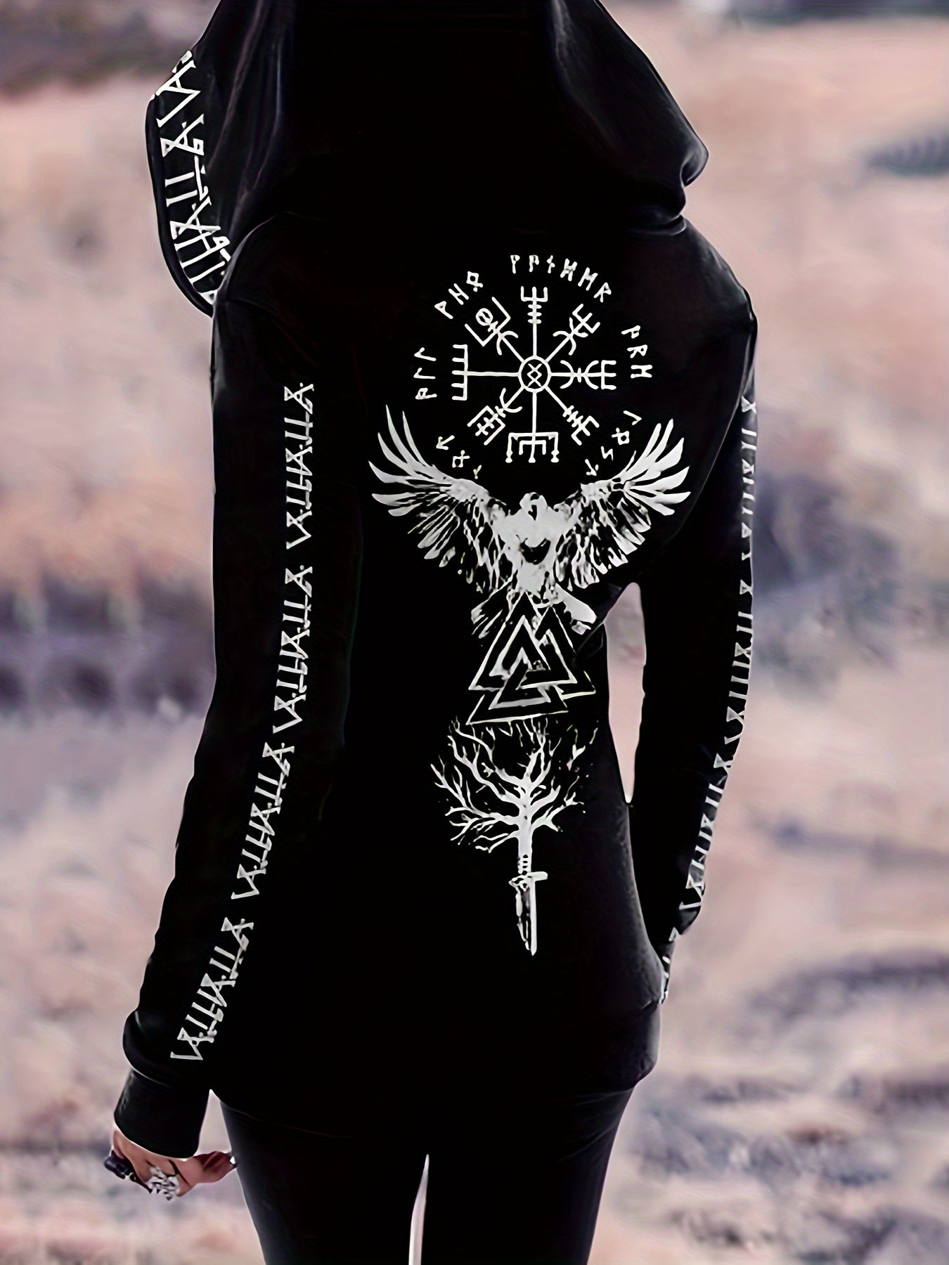 Vintage Gothic Style Viking Pattern Hoodie | Women's Casual Zipper Long Sleeve Drawstring Sweatshirt Store ARBELLA'S