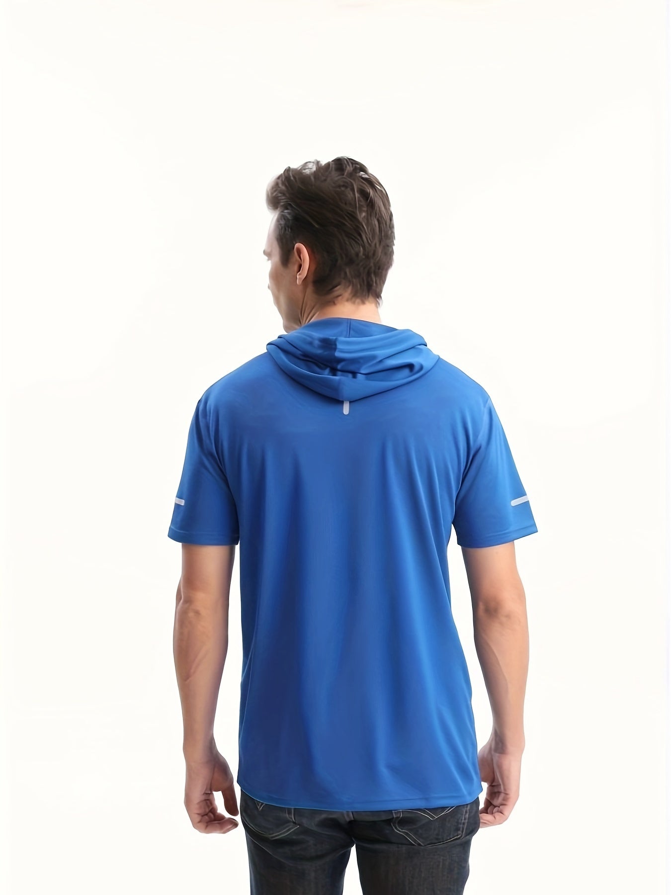 Men's Quick-Dry Hoodie - Breathable, 4-Way Stretch, Sweat-Wicking Polyester, Relaxed Fit for Sports & Casual Wear, White with Blue Drawstrings Store ARBELLA'S