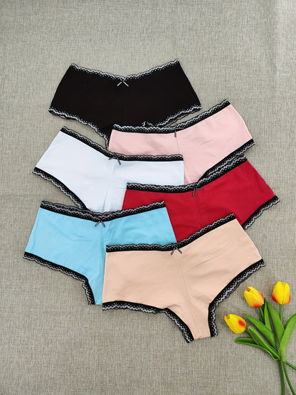 6 Pcs Elegant Cotton Boyshorts & Boxers - Soft, Breathable, Stretchy, Comfy Intimates with Color Block Pattern - JHDOB Womens Lingerie & Underwear