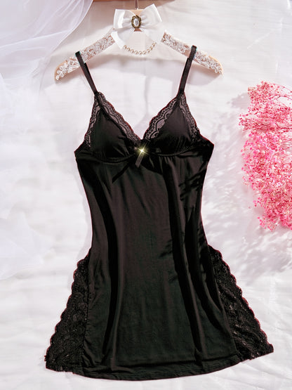 3pcs Of Women's Solid Lace Nightdress, Lace Panels, Skirt Side Slits,  Lace Home Nightdress Store ARBELLA'S