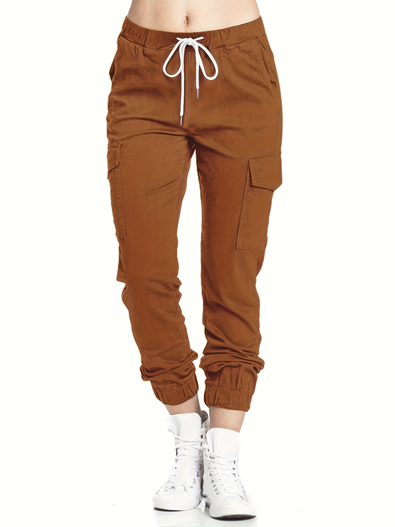Y2K Chic Drawstring Cargo Pants - Stretchy Elastic Waist, Long Length, Multiple Pockets, Casual Comfortable Women's Clothing for Everyday Wear Store ARBELLA'S