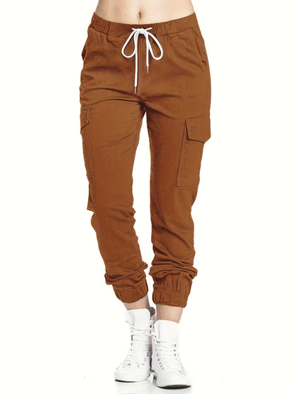 Y2K Chic Drawstring Cargo Pants - Stretchy Elastic Waist, Long Length, Multiple Pockets, Casual Comfortable Women's Clothing for Everyday Wear Store ARBELLA'S