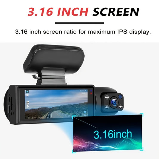 High-definition Front And Rear Dual-lens Car-mounted Driving Recorder With 3.16-inch IPS High-definition Screen