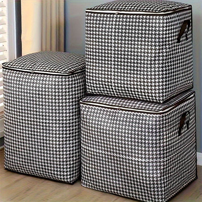 3 Pack of Extra Large 180L Houndstooth Thickened Storage Containers for Household Large Capacity Clothes Quilt Storage Bucket Dustproof and Moisture Resistant Bag Double Zipper with Handle Storage Box Moving & Travel Storage