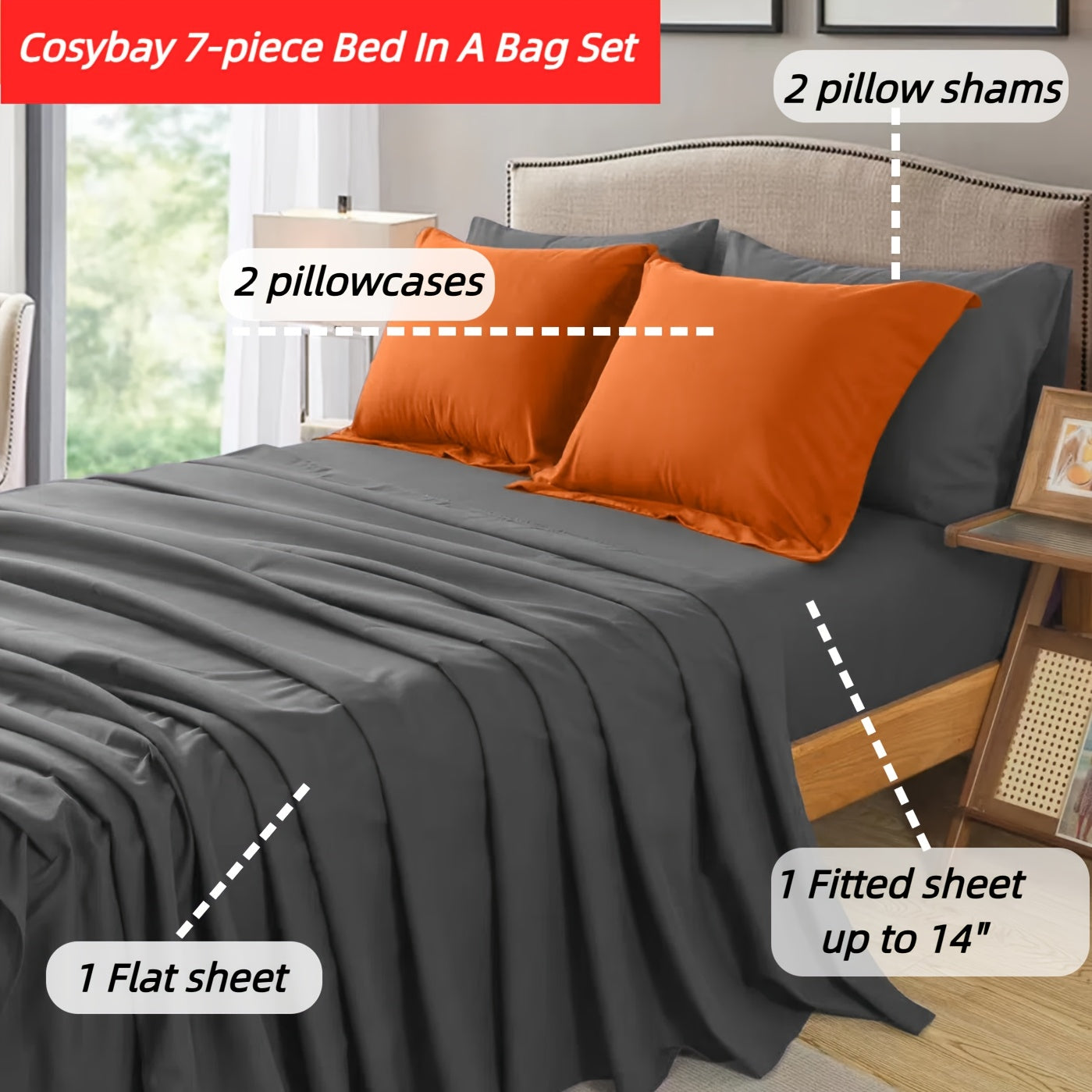 7pcs Luxurious Ultra-Soft Comforter Set | Breathable, Quilted Comforter, Flat Sheet, Fitted Sheet, Pillowcases, Pillow Shams | Warmth for All Seasons, School, Valentine's Day, Boys And Girls, Bed In A Bag Store ARBELLA'S