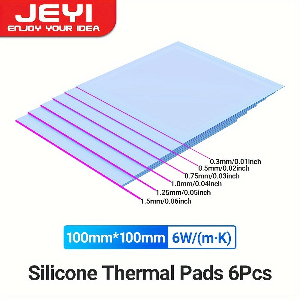 Jeyi Silicone Thermal Pads 6/8-Piece, 100X100Mm - High Conductivity 6.0W/Mk For Laptop Cpu, Gpu, Ic & Led Cooling