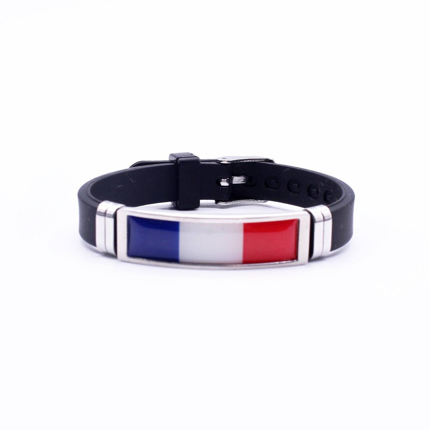 Adjustable Patriotic Flag Bracelet - Versatile Black Silicone Wristband for Sports Fans