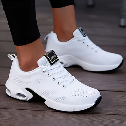 Women's Air Cushion Running Sneakers, Solid Color Breathable Low Top Walking Trainers, Casual Outdoor Gym Shoes  Plus Size