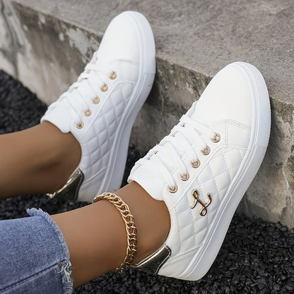 Lightweight Sneakers Lightweight Women's White Sneakers | Breathable Rubber Upper & PU Sole, Low-Top Flat Casual Shoes for Spring/Autumn - Comfortable Lining, Golden LetteringLightweight Sneakers Lightweight Women's White Sne Store ARBELLA'S