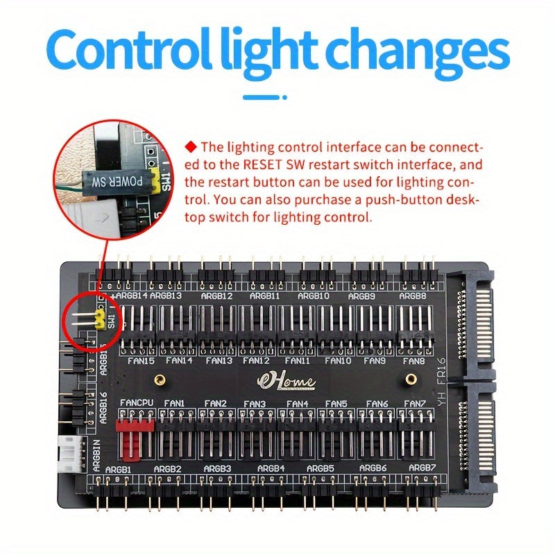 RGB Fan 5V 3-pin ARGB Splitter With 16-way Temperature-controlled PWM Speed Controller For Synchronized Lighting With AURA Motherboard