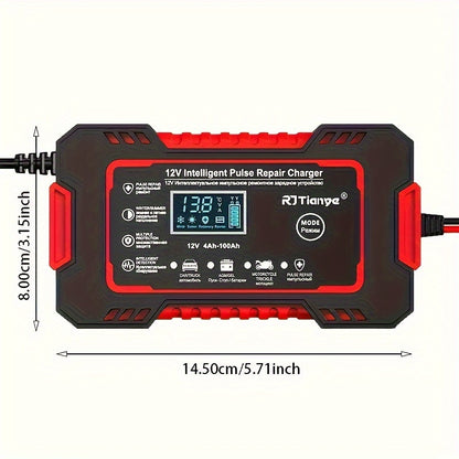 Advanced 12V 6A Smart Car Battery Charger - Fast Pulse Repair, LCD Display, AGM Deep Cycle GEL Lead-Acid Compatible, Auto and Motorcycle Battery Charger with Multi-Protection